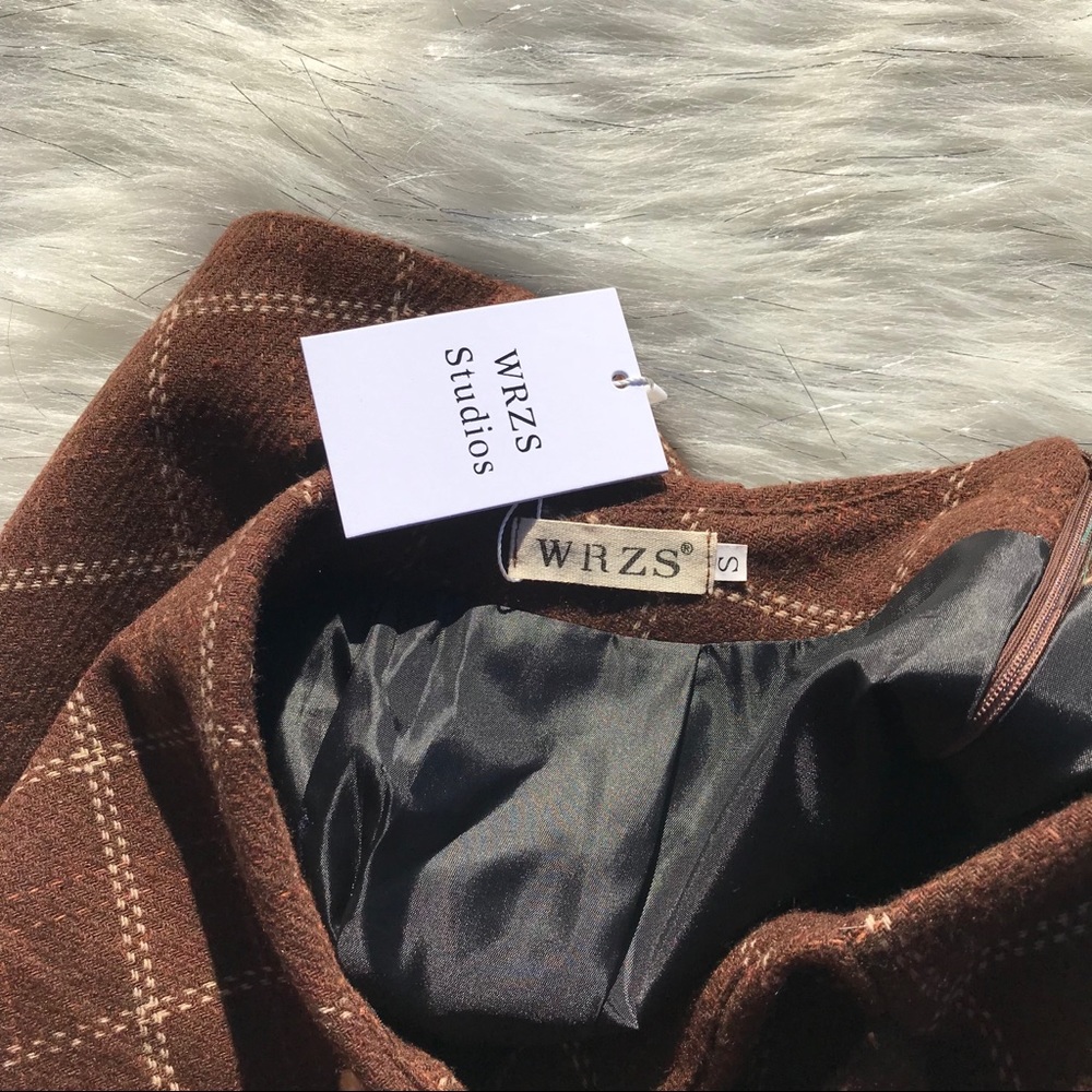-SOLD- Coffee Brown Plaid Mini Skirt Small - Picture 5 of 6
